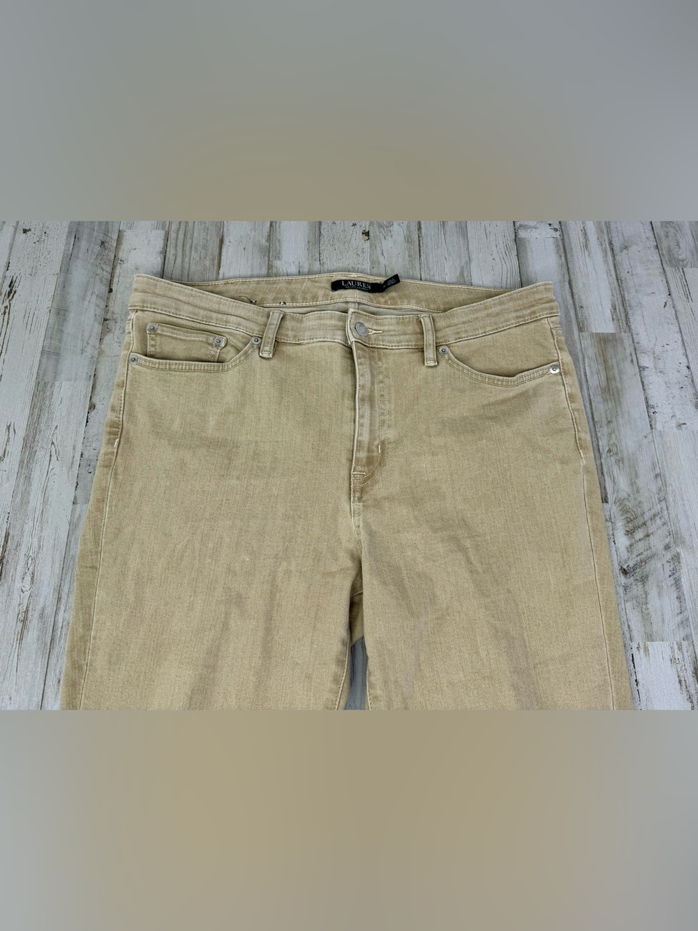 LRL Lauren Jeans Co Ralph Lauren 14 (36x27) Premier Skinny Ankle Jeans Tan - Picture 2 of 12